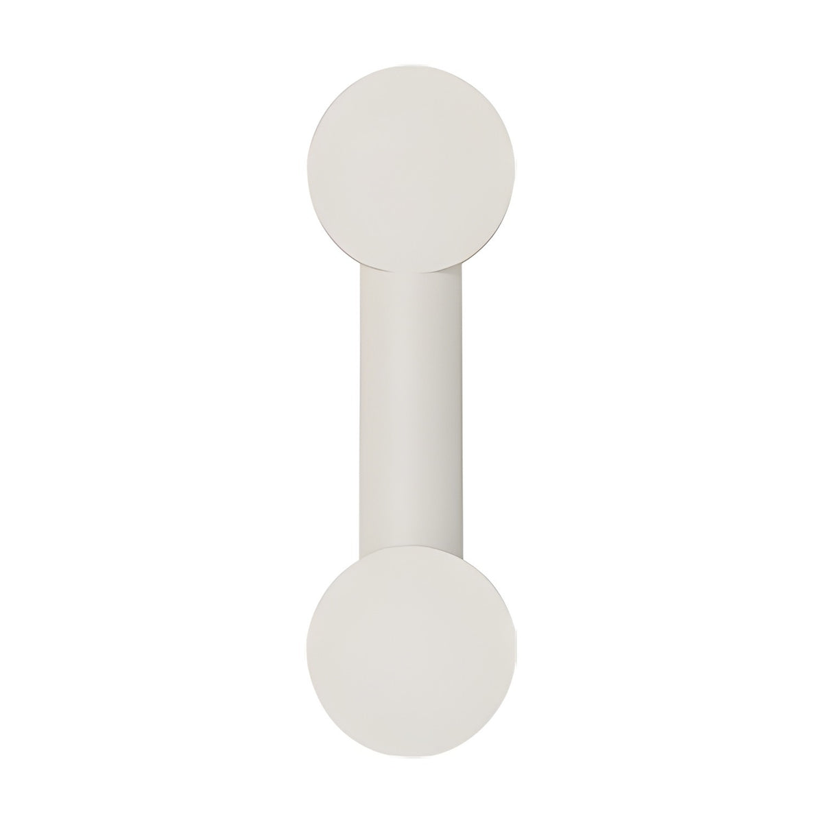 Rigoberta Mono wall light in matt white, featuring a slim iron bar with two round opal glass discs at each end, shown on a plain white background.
