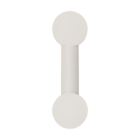 Rigoberta Mono wall light in matt white, featuring a slim iron bar with two round opal glass discs at each end, shown on a plain white background.