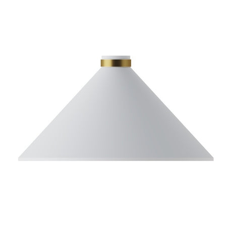 Renata Cone Pendant Light in matt white aluminium with a wide conical shade and slim brass-toned band at the stem, shown on a plain white background.