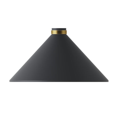 Renata Cone Pendant Light in matt black aluminium, wide cone-shaped shade with a gold-toned ring at the stem, single E27 fitting, shown on a plain white background.