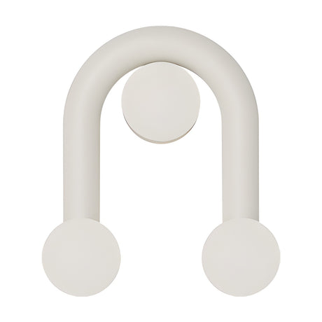 Rigoberta Super Curved Indirect Opal Disc Wall Light in matt white, an arched iron tube with three round opal glass discs, shown on a plain white background.