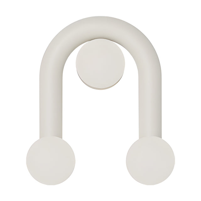 Rigoberta Super Curved Indirect Opal Disc Wall Light in matt white, an arched iron tube with three round opal glass discs, shown on a plain white background.