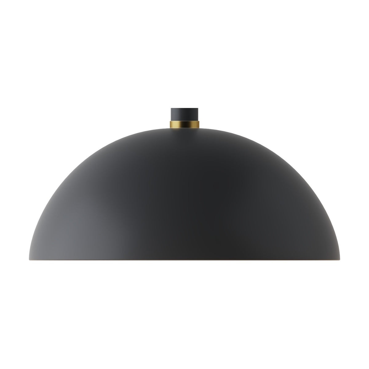 Renata Bell Dome Pendant Light in matt black aluminium, a half-sphere shade with a slim black stem and gold-toned ring accent, shown on a plain white background.