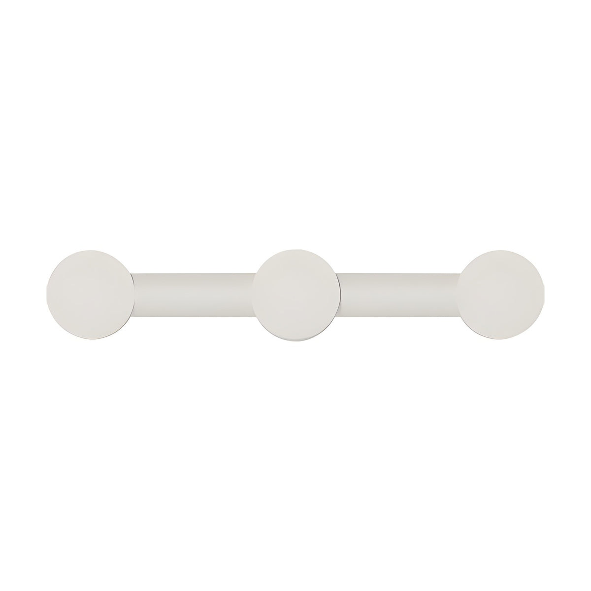 Rigoberta Duo linear wall light in matt white, a straight iron bar with three round opal glass discs for soft indirect lighting, shown on a plain white background.
