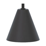 Rimini LED Cone Pendant Light in matt black, a small conical metal shade on a black textile cable, shown on a plain white background.