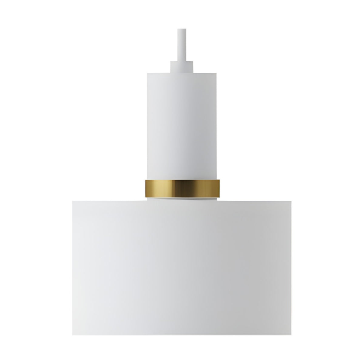 Renata Mini Drum Pendant Light in matt white aluminium with a compact drum shade, slim cylindrical stem and gold-toned ring accent, shown on a plain white background.