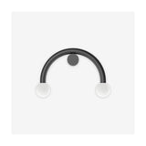 Rigoberta Curved Direct 2 Light Wall Light in matt black, a half-circle arched iron tube with two opal glass globes and a round wall canopy, shown on a plain white background.