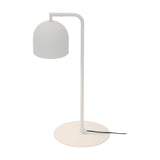 Rio Articulated Dome Adjustable Table Lamp in matt white, with a small dome shade on a bent iron arm and round flat base, shown on a plain white background.
