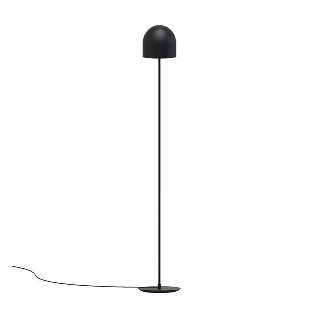 Rio 2 Light Dome Floor Lamp in matt black iron, featuring a rounded dome shade, slender straight stem, and flat round base, shown on a plain white background.