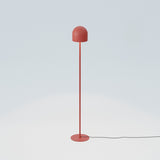 Rio 2 Light Dome Floor Lamp in red, featuring a rounded dome shade on a slim straight iron stem with a flat round base, set against a plain light background.