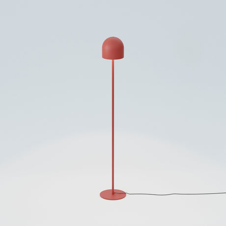 Rio 2 Light Dome Floor Lamp in red, featuring a rounded dome shade on a slim straight iron stem with a flat round base, set against a plain light background.