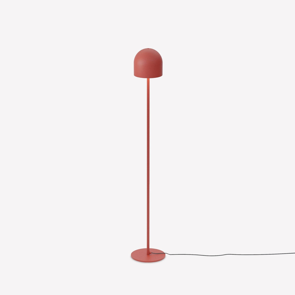 Rio 2 Light Dome Floor Lamp in red, iron construction with a rounded dome shade on a slim straight stem and round flat base, shown on a plain light background.