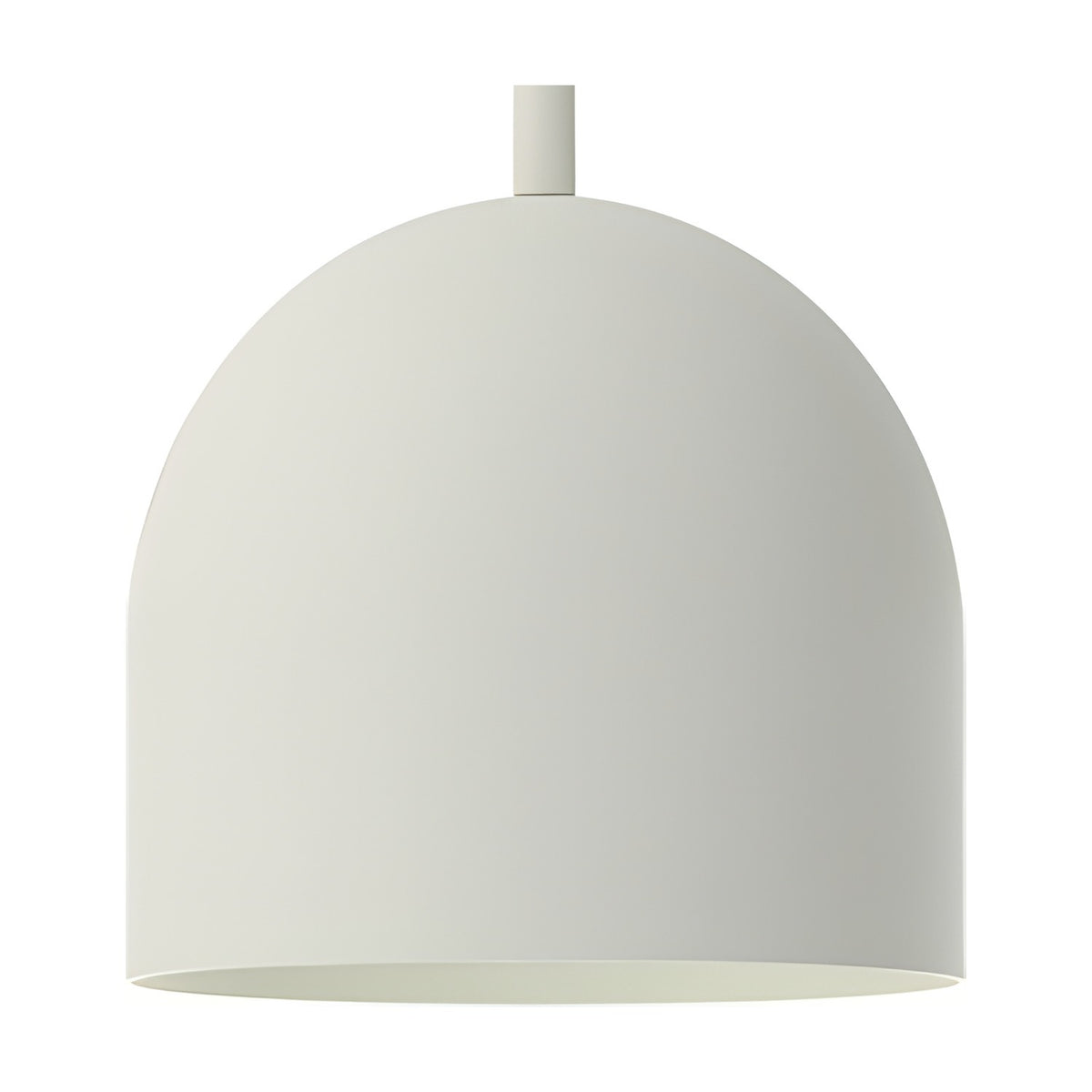 Rio Dome Pendant Light in matt white iron with a smooth dome shade and slim stem, shown on a plain white background.
