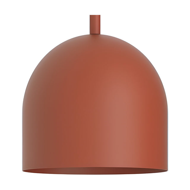 Rio Dome Pendant Light in red iron with a rounded dome shade, slim matching stem, and textile cable, shown on a plain white background.