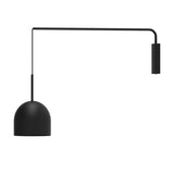 Rio Single Arm Dome Wall Light in matt black, with a slim right-angled iron arm from a rectangular back plate and a cable-hung rounded dome shade, shown on a plain white background.