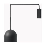 Rio Single Arm Dome Wall Light in matt black iron, with a slim right-angled arm extending from a rectangular wall plate and a cable suspending a rounded dome shade, shown on a plain white background.