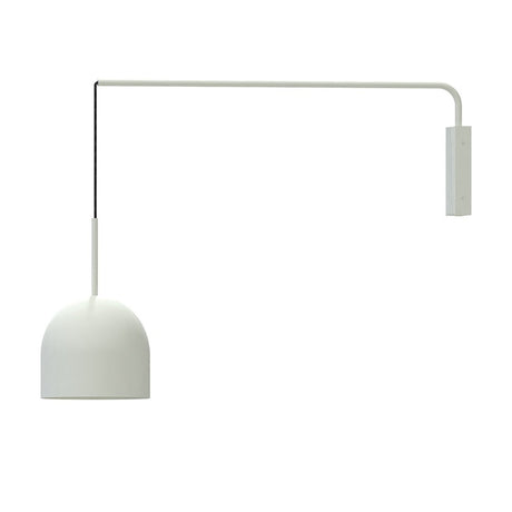 Rio Single Arm Dome Wall Light in matt white, with a slim iron wall bracket, long horizontal arm, and textile cable suspending a dome shade, shown on a plain white background.