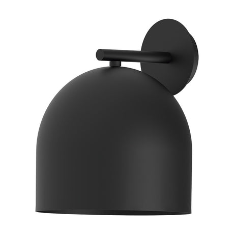 Rio Dome Wall Light in matt black iron, featuring a rounded dome shade on a short arm extending from a circular wall plate, shown against a plain white background.