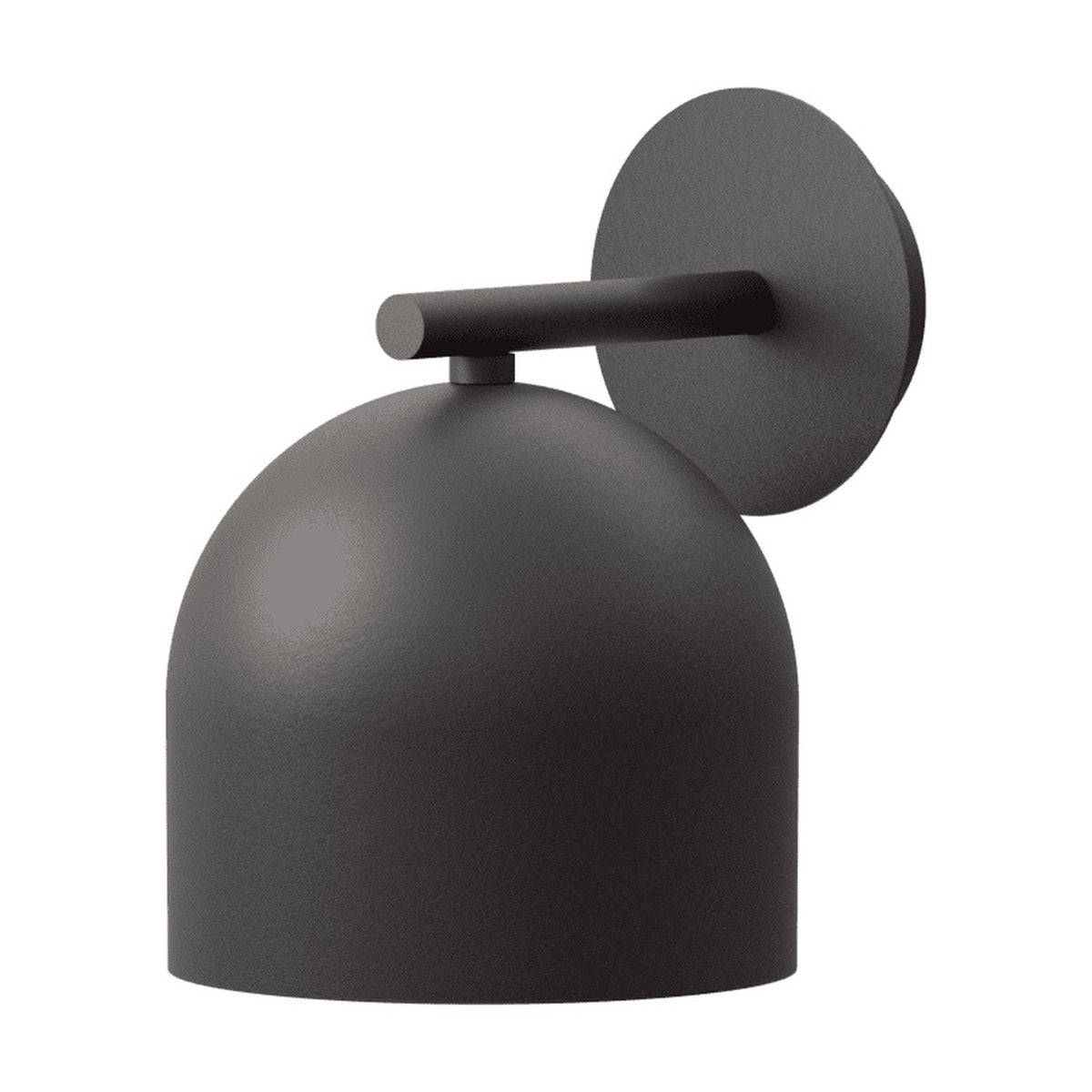 Rio Dome Wall Light in matt black iron, featuring a rounded dome shade on a short arm projecting from a round wall plate, shown on a plain white background.