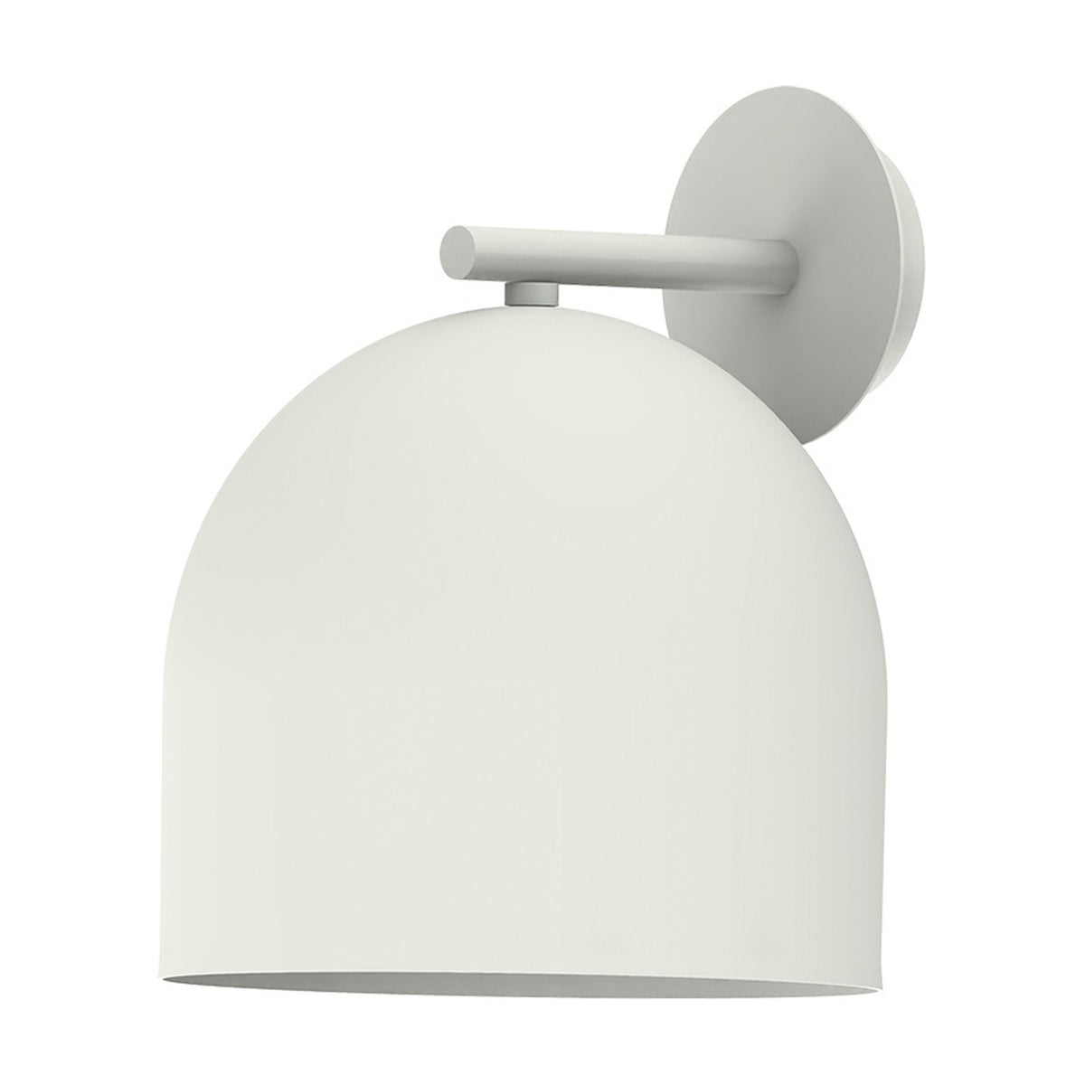 Rio Dome Wall Light in matt white iron, featuring a round wall plate, straight arm, and downward-facing dome shade, shown against a plain white background.