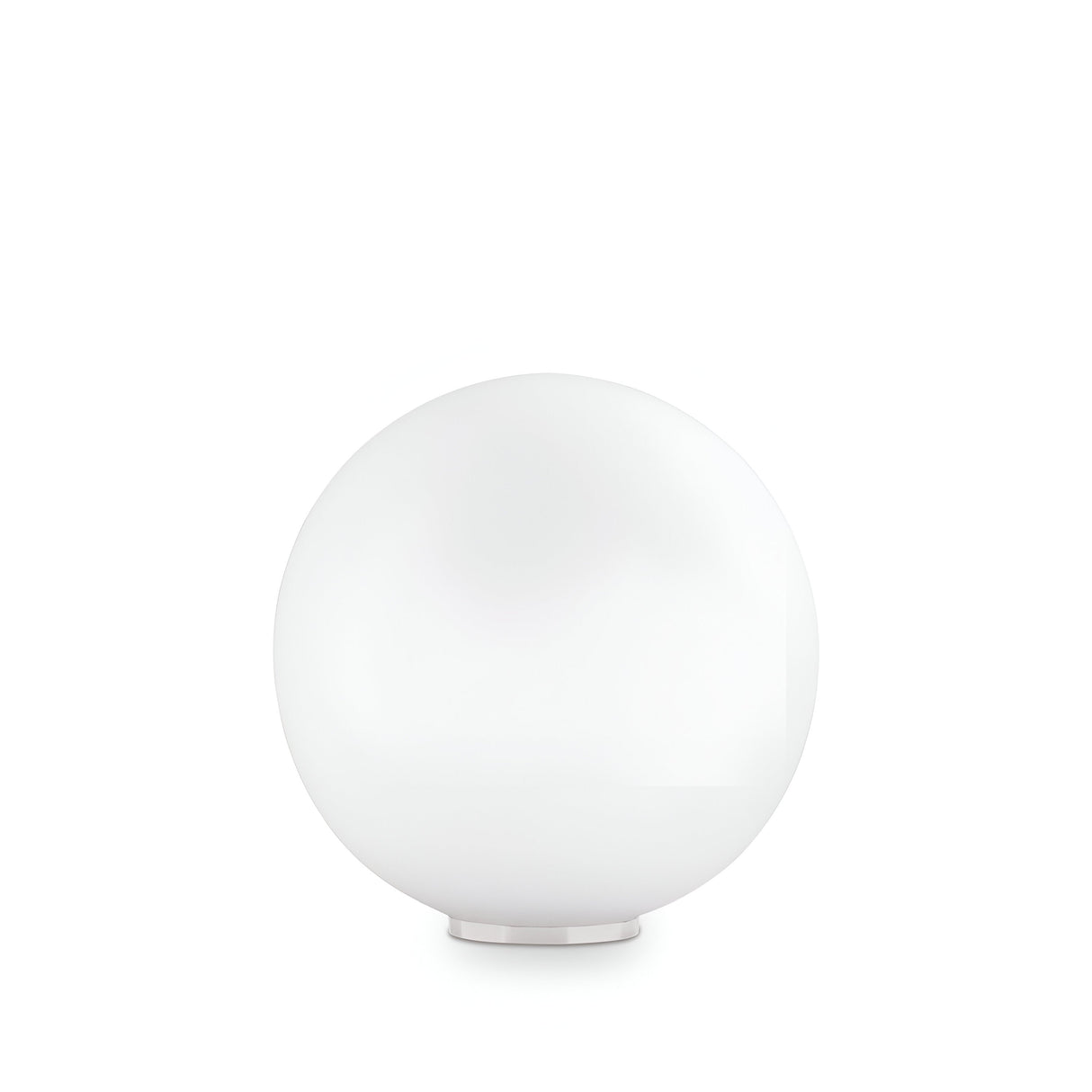 The Lyria Table Lamp - White, 30cm showcases a modern aesthetic with its sleek white glass and smooth spherical design. Its stylish form is elegantly supported by a small circular base against a simple white background, capturing the essence of minimalistic elegance.