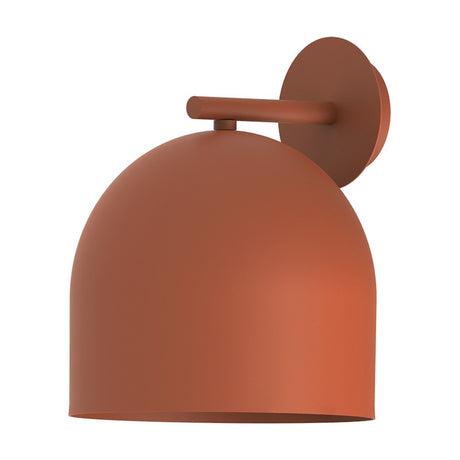 Rio Dome Wall Light in red, a single rounded iron dome shade on a slim arm from a round wall plate, shown against a plain white background.