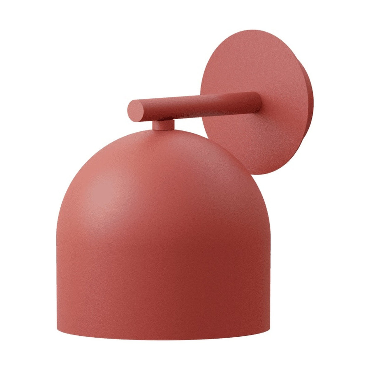 Rio Dome Wall Light in red, a single rounded dome shade on a slim rod arm with a round wall plate, iron finish, shown on a plain white background.