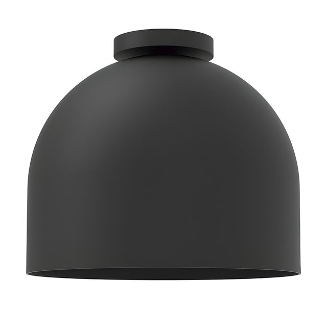 Rio Dome Flush Ceiling Light in matt black, a deep bell-shaped iron dome shade with a small round canopy, shown on a plain white background.