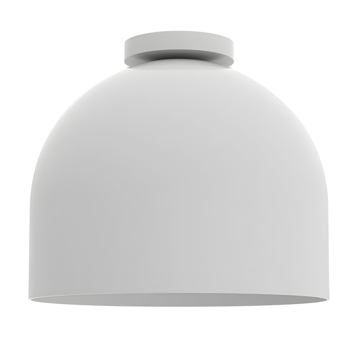 Rio Dome Flush Ceiling Light in matt white, a rounded bell-shaped shade with iron construction mounted flush via a round ceiling canopy, shown against a plain white background.