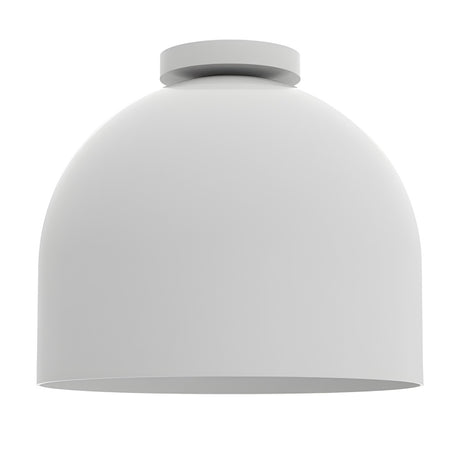 Rio Dome Flush Ceiling Light in matt white, a rounded bell-shaped shade with iron construction mounted flush via a round ceiling canopy, shown against a plain white background.