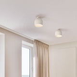 Rio Dome Flush Ceiling Light in matt white, two bell-shaped shades mounted flush to a hallway ceiling with neat round canopies.