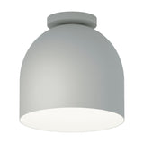 Rio Dome Flush Ceiling Light in matt white, a rounded bell-shaped shade on a round ceiling canopy, iron construction for a GX53 lamp, shown on a plain white background.