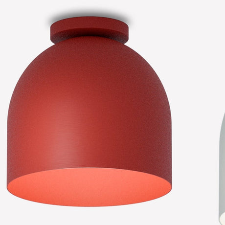 Rio Dome Flush Ceiling Light in red, a single-bulb iron fitting with a rounded dome shade and slim round canopy, shown against a plain white background.