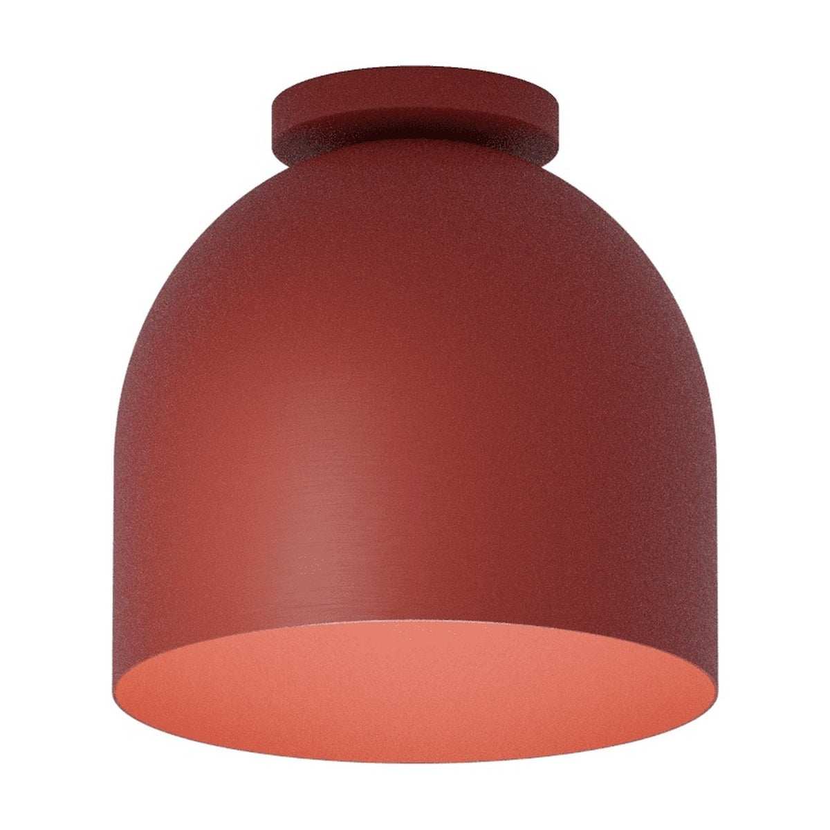 Rio Dome Flush Ceiling Light in red, a dome-shaped iron shade with pink-toned interior and round ceiling canopy, shown on a plain white background.