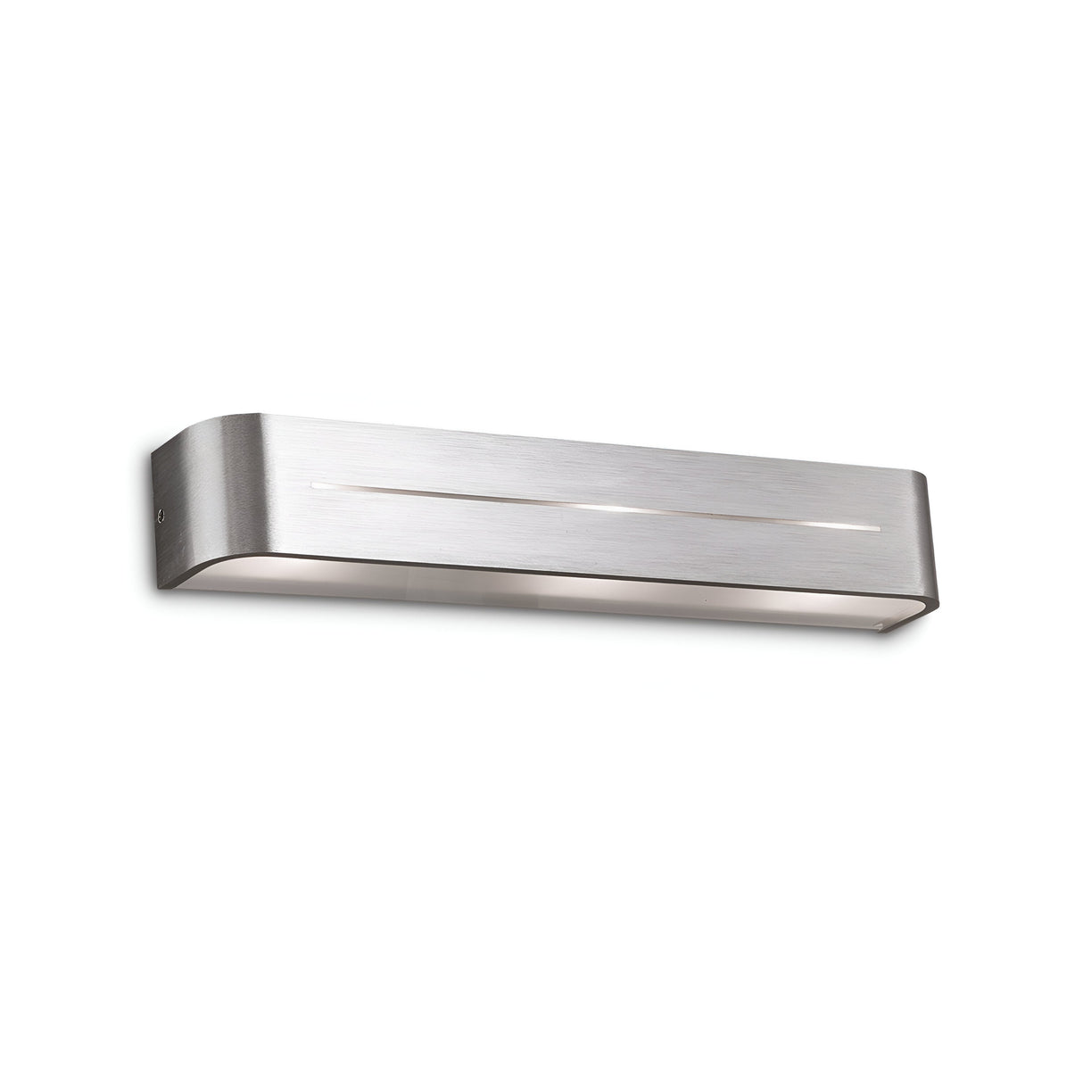 Introducing the Flare 3 Light Wall Light - Grey, a sleek, modern fixture featuring a rectangular shape with a smooth metallic finish. Mounted horizontally, it offers dimmable lighting that casts a gentle glow from below for optimal ambiance control.