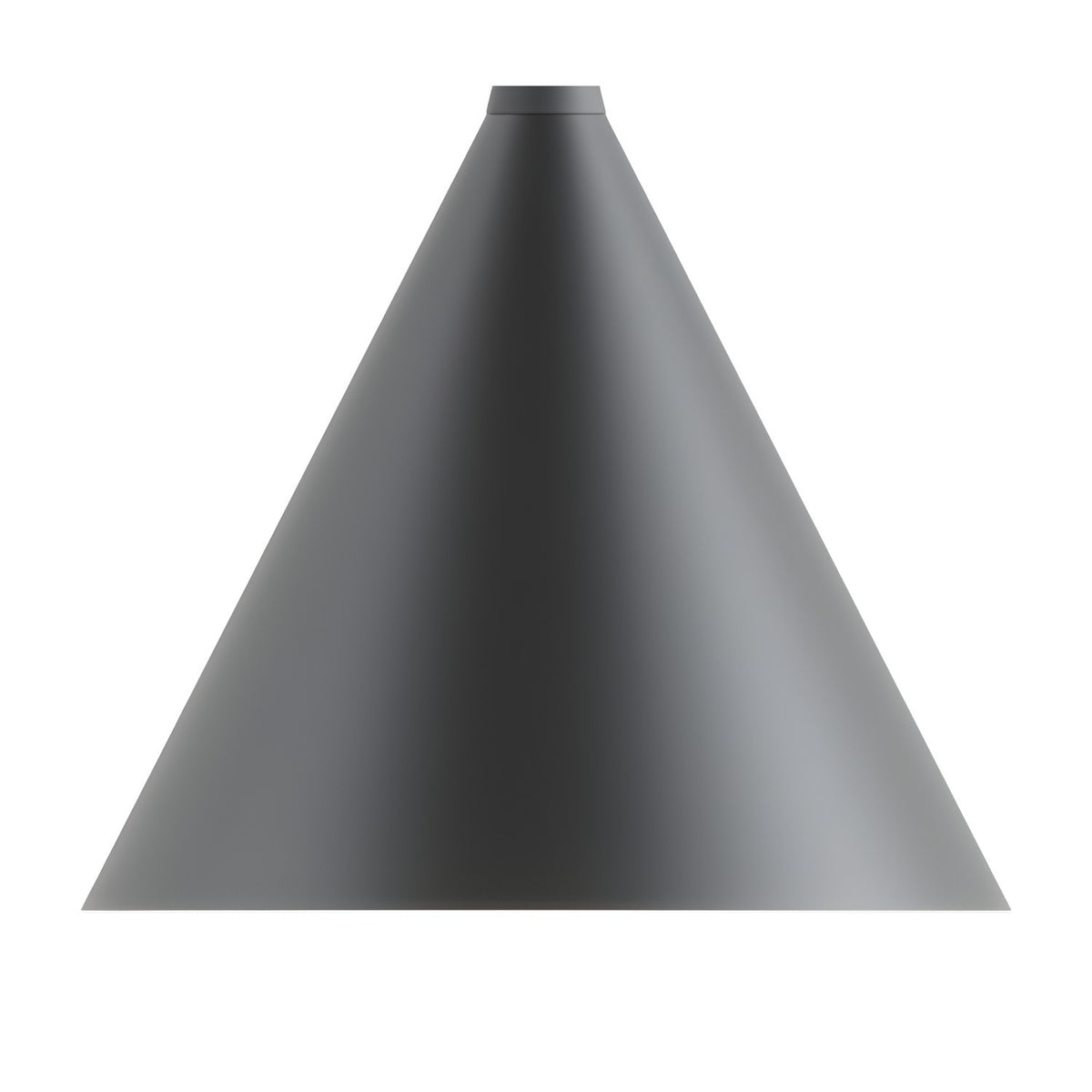 Rubi Mono Cone Pendant in matt black, a wide conical metal shade narrowing to a slender stem with a matt black and gold collar, shown on a plain white background.