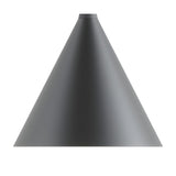Rubi Mono Cone Pendant in matt black, a wide conical metal shade narrowing to a slender stem with a matt black and gold collar, shown on a plain white background.