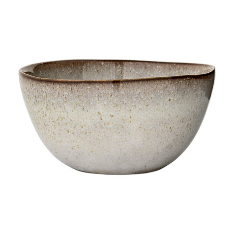 Sandrine Speckled Stoneware Bowl 15cm in grey, deep rounded sides with an uneven rim in darker glaze, speckled ceramic finish, shown on a plain white background.