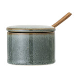Pixie Stoneware Jar with Lid & Spoon 200ml - Green