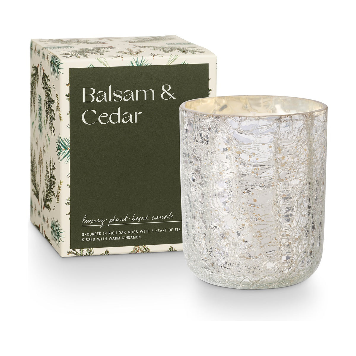 Balsam & Cedar Crackle Glass Scented Candle 9cm