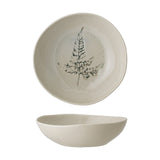 Bea Crackle Stoneware Deep Plate in cream, shown top and side view with a crackled glaze finish, fern leaf motif at the centre, and an irregular rim, on a plain white background.