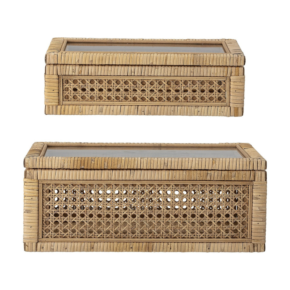 Lally Rattan Storage Boxes with Lids Set of 2 - Beige