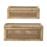 Lally Rattan Storage Boxes with Lids Set of 2 - Beige