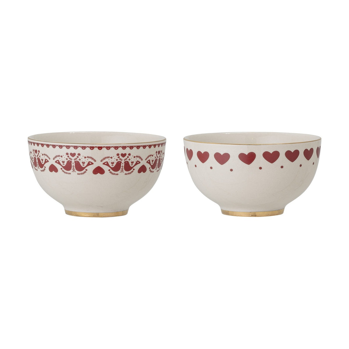 Jolly Heart Stoneware Christmas Bowls 14cm Set of 2 - Cream