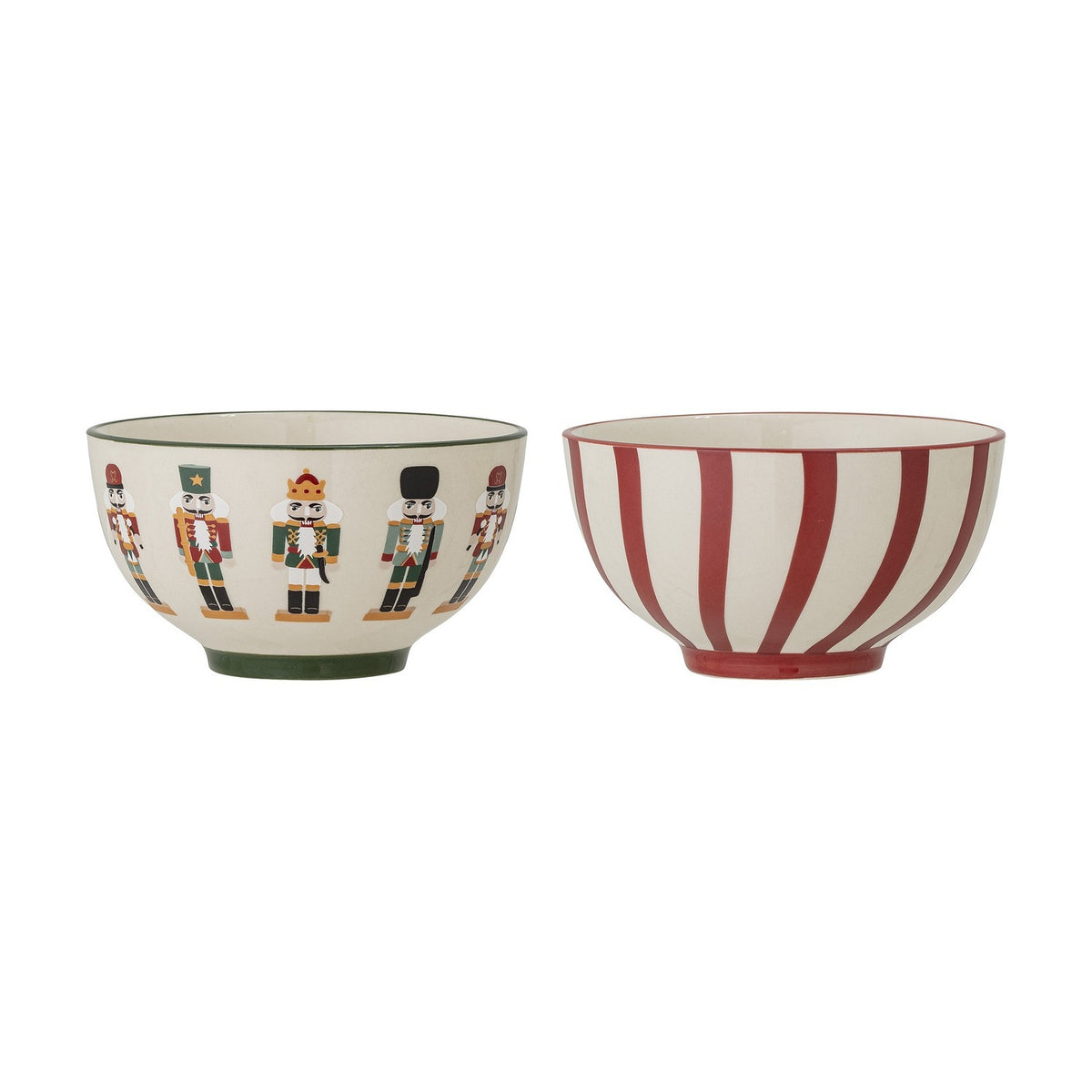 Jolly Striped Stoneware Christmas Bowls 14cm Set of 2 - Multi