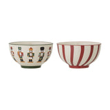 Jolly Striped Stoneware Christmas Bowls 14cm Set of 2 - Multi