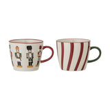 Jolly Striped Stoneware Christmas Mugs 300ml Set of 2 - Multi