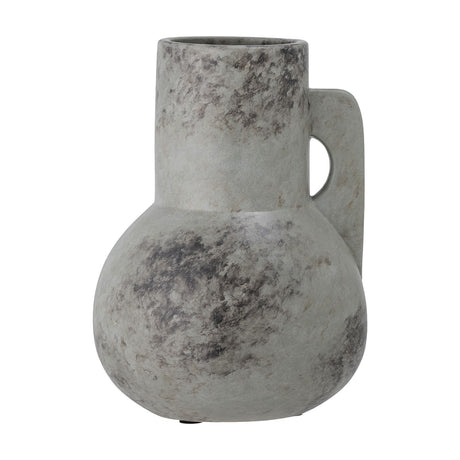 Tias Ceramic Vase 23cm in grey, round-bodied with a tall straight neck and flat side handle, finished in a mottled cloudy grey, shown on a plain white background.