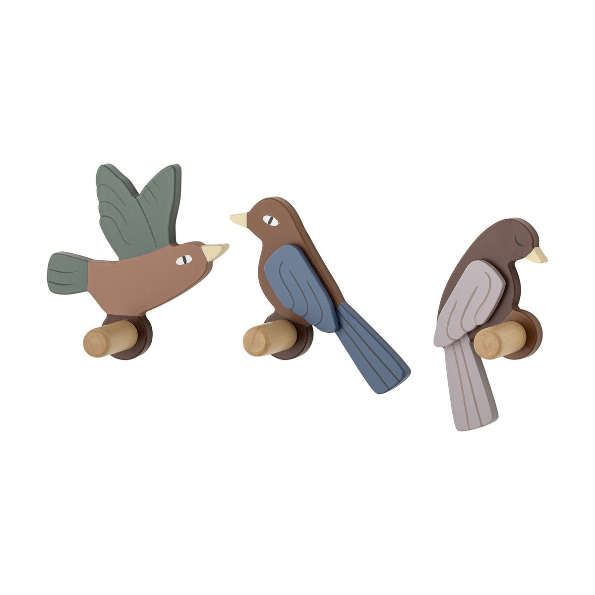 Lewi Bird Wall Hooks 10cm Set of 3 - Brown