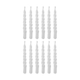 Twist Candles Pack of 12 in white paraffin, slim spiral-patterned tapers with plain bases, arranged in two rows on a plain white background.